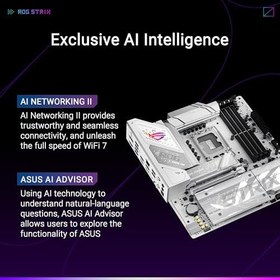 Resim ASUS ROG Strix B860-G Gaming WiFi mATX anakart, Gelişmiş AI PC'ye hazır, 14+1+2+1 güç aşamaları, DDR5 yuvaları, PCIe 5.0, dört M.2 yuvası, WiFi 7, AI Networking II, Aura Sync RGB aydınlatma. 