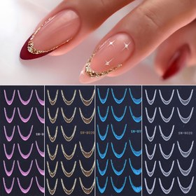 Resim 4 adet Simli Fransız Tırnak Çıkartmaları SW-B020 Altın+Gümüş+Mavi+Pembe 
