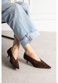 Resim Shoetek Louod Kadın Stıletto İnce Topuklu Kahverengi Süet Kahve Süet 