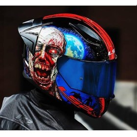 Resim Ls2 Rapıd 2 Race Zombıe Fullface Motosiklet Kaskı Mavi Camlı Siyah 