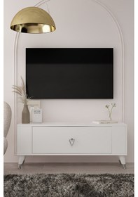 Resim 1376dd Retro-1 Tv Sehpası Beyaz - Gümüş 