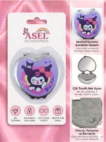 Resim Sevimli Karakter Figürlü Kalp Şeklinde Çift Taraflı Katlanabilir Metal Cep Aynası - Mor 
