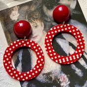 Resim Retro Çekicilik, Şık Vintage Puantiyeli Yuvarlak Damlalık Küpeler - 925 Gümüş Çiviler, Kadınlar İçin Reçine İşlemeli | Partiler & Günlük Kıyafetler İçin Mükemmel 