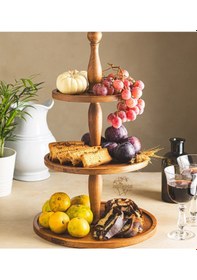 Resim 3 Katlı Ahşap Kek Pasta Sunumluk Standı, Servis Sunum Tabağı 