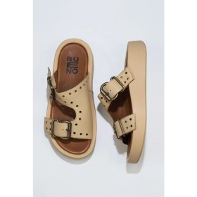 Resim Bueno Shoes Bej Deri Kadın Dolgu Topuklu Terlik 