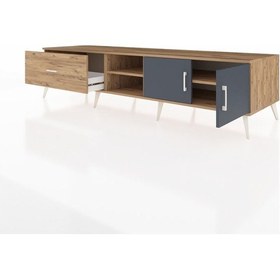 Resim Kronos Tv Ünitesi 2 Raflı Tek Çekmeceli 2 Kapaklı 220x59x51 Çam-antrasit/çam Antrasıt/atlas Çam - Atlas Çam 