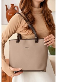 Resim Just Polo Kadın Orijinal Just Polo Yeni Sezon Büyük Boy Lüks El Çantası Shopper Ebat : 25 X 30 Cm Kum Kahverengi 