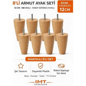 Resim İmt Aksesuar Armut Mobilya Ayağı 8 Adet 12 Cm Açık Meşe Robot Süpürgeye Uyumlu Koltuk Kanepe Baza Ayağı Seti Açık Meşe 