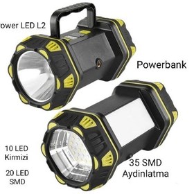 Resim F.b.ı F-262 Yeni Güçlü Çift Taraflı Taşınabilir Spot Ve Işıldak Usb Powerbank Şarjlı Fener Siyah 