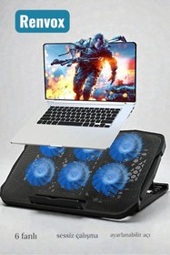 Resim Renvox 6 Fanlı Sessiz Laptop Soğutucu Stand | Kaydırmaz EVA Ped | USB Güçlü 