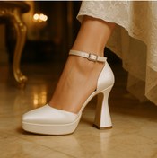 Resim E&L Company 12cm Sade Beyaz saten kumaş Gelin, Nikah ayakkabısı. 