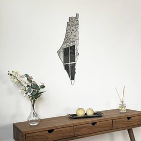 Resim Filistin Haritası Duvar Dekoru - Ahşap Üzeri Aynalı Pleksi - Gümüş / 32 x 90 cm 