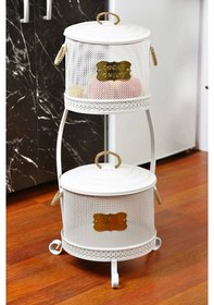 Resim Metal Standlı 2 Katlı Delikli Patates Soğan Saklama Kovası Beyaz 