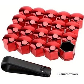 Resim Hightower 20 Adet Elektrokaplama Kırmızı 19mm Jant Somun Kapakları Koruma 