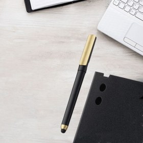 Resim 1 adet Çok Fonksiyonlu Jel Mürekkep Rulman Kalem, 0.5mm İnce Uç, Akıllı Telefonlar ve Tabletler için Dokunmatik Stylus, Siyah Plastik Gövde ile Altın Vurgular, Evrensel Mobil Cihaz Uyumluluğu 