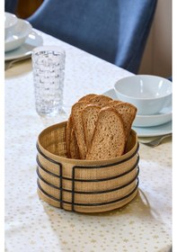 Resim Siyah Paslanmaz Yuvarlak Ekmek Sepeti Jüt Kumaş, Lüks Sunum Sepeti - Çok Amaçlı Metal Siyah 