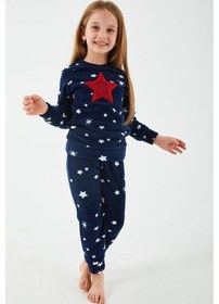 Resim Arnetta 2271 Garson Shine Lacivert Kız Çocuk Uzun Kol Pijama Takı Lacivert 