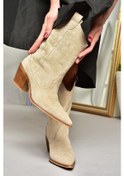 Resim Fox Shoes T267655002 Bej Süet Kalın Topuklu Kadın Bot Bej-süet Bej 