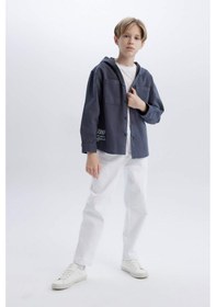 Resim DeFacto Erkek Çocuk Oversize Geniş Kalıp Kapüşonlu Gabardin Uzun Kollu Gömlek D3194A825SPAR153 