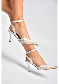 Resim Fox Shoes Y752082806 Beyaz Dantel İnce Topuklu Kadın Ayakkabı 