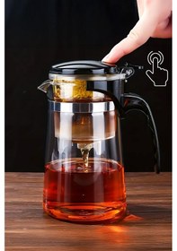 Resim Sihirli Borosilikat Cam Demlik 900 Ml Isıya Dayanıklı & Tek Tuşla Demleme Şeffaf 