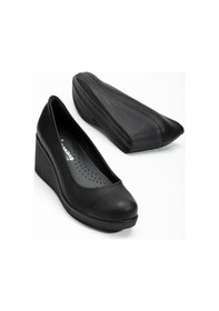 Resim Dilimler Ayakkabı Kadın Dolgu Topuklu Ayakkabı Siyah Yüzüdüz Cilt-3168 Siyah 