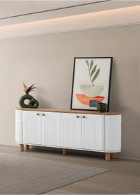 Resim Yemek Odası Konsol 4 Kapaklı Beyaz-meşe 180cm-kurulu Gönderilir Beyaz 