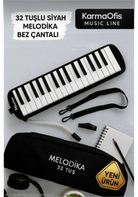 Resim 32 Tuşlu Mavi Melodika Bez Çantalı Siyah 