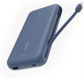 Resim Belkin BoostCharge Powerbank, 20K Entegre Kablolu Taşınabilir Güç Kaynağı, 30 W Güç İletimli Hızlı Şarj, USB-C, Mavi 