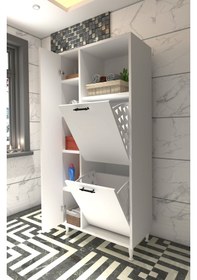 Resim Makbulce Menekşe 2'li Çamaşır Sepetli Çok Amaçlı Dolap 163 x 68 Beyaz 
