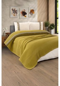 Resim Çift Kişilik 4 Parça Püsküllü Havuz Pike Takımı Hardal 