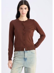 Resim DeFacto Regular Fit Bisiklet Yaka Basic Düz Triko Hırka D6282AX25SPBN311 Kahve 