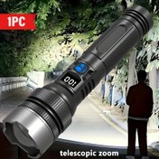 Resim 1 adet El Tipi Taşınabilir Fener, LED Şarj Edilebilir Fener, Dijital Ekranlı Açık Hava Arama Lambası, Dış Mekan Kampı, Balıkçılık, Avlanma, Yürüyüş ve Acil Durumlar için Teleskopik Yakınlaştırma Fonksiyonu 