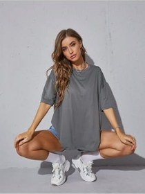 Resim Unisex Kadın/Erkek Düz Renkli Özel Baskılı Oversize Pamuk Penye Bisiklet Yaka T-Shirt 