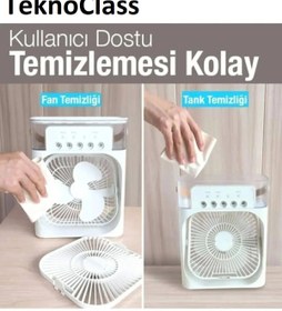 Resim EZERE Taşınabilir Ev Ofis Hava Vantilatörü Nemlendirici Fan Ve Buhar Makinesi Rgb Işıklı 