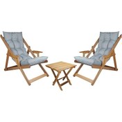 Resim Bysay Ahşap Katlanabilir Puf Minderli Kollu Şezlong 3 Lü Set-Gri 