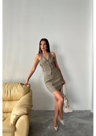 Resim Moderie Butik Haki Çizgili Yelek Ve Etek Takım Haki 