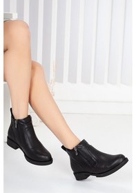 Resim Ayakdaş 2016 Çift Fermuarlı Düz Taban Deri Kadın Bot Siyah 