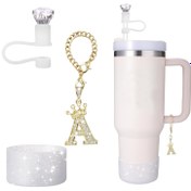 Resim 30Oz/40Oz Tumbler Bardakları İçin 3 Aksesuar Seti, 1 Harf Kolye, 1 Elmas Pipet Kapağı ve 1 Parıldayan Silikon Bot İçerir. 