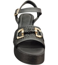 Resim Ventes 11125221z Bantlı 8 Cm Kalın Topuklu Taş Toka Detaylı Günlük Kadın Hasır Sandalet Siyah 