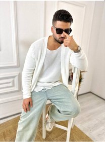 Resim Elku Moda Hırka Örgülü Şal Yaka Mevsimlik Tüylenmez Örgü Triko Hırka Beyaz 