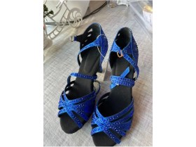 Resim Suna Sax Mavi Incili Salsa, Bacata, Tango, Dans Ayakkabısı 5 cm Kadeh Topuk 