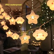 Resim 10 LED Yıldız ve Bulut Gülümseyen Işıklarından Oluşan Bir Şirin Dizge, 200Cm Boyutunda, Pil Dahil Değil, Ev Yatak Odası Festivali Süslemesi İçin Mükemmel. 