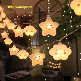 Resim 10 LED Yıldız ve Bulut Gülümseyen Işıklarından Oluşan Bir Şirin Dizge, 200Cm Boyutunda, Pil Dahil Değil, Ev Yatak Odası Festivali Süslemesi İçin Mükemmel. 
