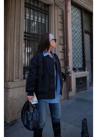 Resim Tua Moda Cepli Bomber Ceket Mont - Siyah Siyah 