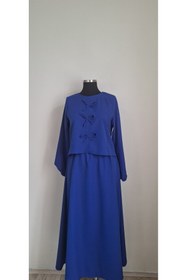 Resim ALTINATMAZ Saks Mavisi Fiyonk Detaylı İkili Kimono Takım - Elegant Etek Bluz Seti 