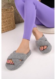 Resim Modafrato Havlu Çapraz Kadın Ev Terliği Kışlık Terlik Ses Yapmaz 001 