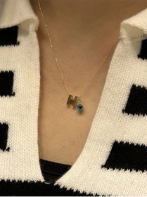 Resim Altın Nazar Boncuklu H Harfli Zincir Sarı 