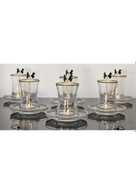 Resim Atabey Home Çay Set 18 Parça 6 Kişilik Kelebek Siyah Lüx Çay Kaşıklı Büyük Bardak 155cc 
