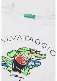 Resim United Colors Of Benetton Erkek Çocuk Ön Baskı Detaylı Bisiklet Yaka T-shirt Beyaz Ekru 6-13 Yaş-2829 